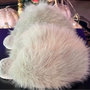 Plush Faux Fur Slide Slippers in Light Mint Green “unisex”
